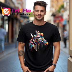 Tricou Cal cu decor artistic si coama colorata fundal alb Copii | Dama | Barbat, culoare negru - Img 6