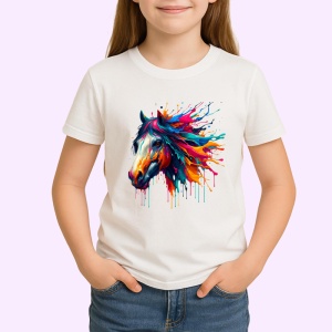 Tricou Cal realist cu pete curcubeu fundal alb Copii | Dama | Barbat - Img 4