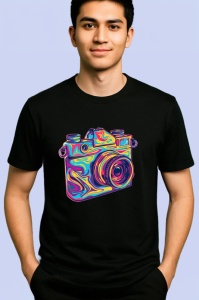 Tricou Camera foto retro in culori vibrante Copii | Dama | Barbat, culoare negru - Img 2