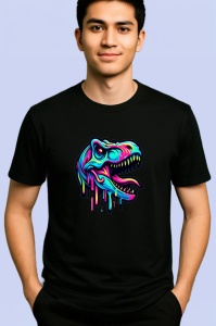Tricou Cap de dinozaur stil graffiti fundal alb Copii | Dama | Barbat, culoare negru - Img 2