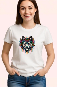 Tricou Cap de lup cu inima si flori stil modern Copii | Dama | Barbat