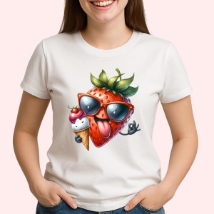 Tricou Capsuna amuzanta de vara cu inghetata, Fructe, Copii | Dama - Img 2