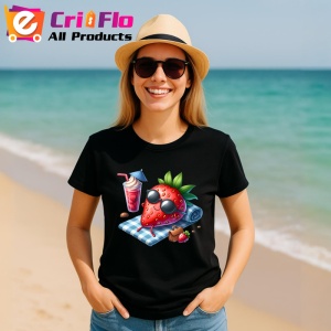 Tricou Capsuna amuzanta de vara la plaja, Fructe, Copii | Dama, culoare negru - Img 11