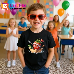 Tricou Capsuna amuzanta de vara navigator pirat, Fructe, Copii | Dama, culoare negru - Img 4