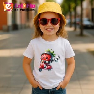 Tricou Capsuna amuzanta de vara pe scuter, Fructe, Copii | Dama - Img 4