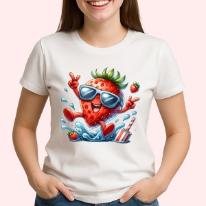 Tricou Capsuna amuzanta de vara saritor in apa, Fructe, Copii | Dama - Img 2