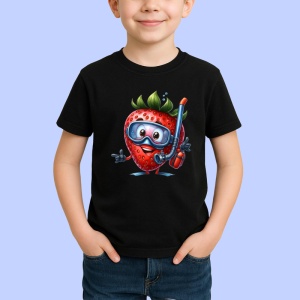 Tricou Capsuna amuzanta de vara scafandru, Fructe, Copii | Dama, culoare negru