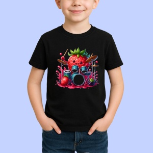 Tricou Capsuna amuzanta de vara tobosar, Fructe, Copii | Dama, culoare negru