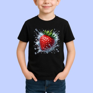 Tricou Capsuna in valuri reci, Fructe, Copii | Dama, culoare negru