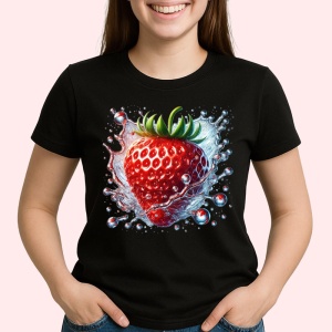 Tricou Capsuna si valuri reci, Fructe, Copii | Dama, culoare negru - Img 2
