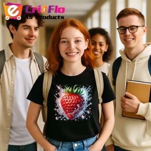 Tricou Capsuna si valuri reci, Fructe, Copii | Dama, culoare negru - Img 10