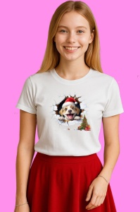Tricou Catel Cu Fundal Alb Si Brad Craciun, din bumbac 100% Copii | Dama | Barbat - Img 3
