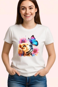 Tricou Cavalier King Charles Spaniel cu fluture violet si margarete Copii | Dama | Barbat Barbat - Img 3