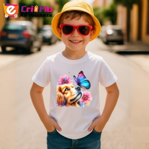 Tricou Cavalier King Charles Spaniel cu fluture violet si margarete Copii | Dama | Barbat Barbat - Img 10