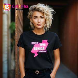 Tricou Cea Mai Buna Bunica Roz, din bumbac 100%, tricou negru, Dama | Barbat