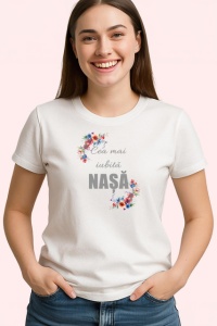 Tricou Cea Mai Iubita Nasa V9 Flori Colorate, din bumbac 100% , tricou alb pentru Dama - Img 2