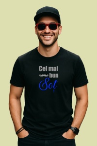 Tricou Cel Mai Bun Sot Scris Albastru Cu Mustata V12, din bumbac 100%, tricou negru Barbat - Img 2