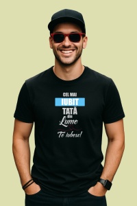 Tricou Cel Mai Iubit Tata Mesaj, din bumbac 100%, tricou negru, Dama | Barbat - Img 2