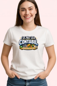 Tricou Cel Mai Tare Contabil Cifre Bani V1, din bumbac 100% , tricou alb pentru Dama | Barbat - Img 2