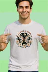 Tricou Change is good fluturi cu luna si flori design dark boho Copii | Dama | Barbat Barbat - Img 2