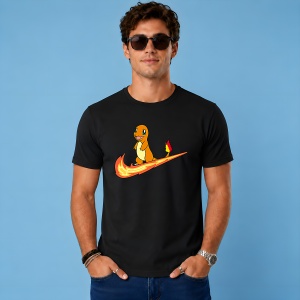 Tricou Charmander Fire Wave Logo Portocaliu Urban Pokemon Design, din bumbac 100%, tricou negru, Copii | Dama | Barbat - Img 3