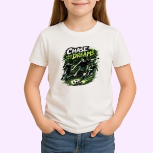 Tricou Chase Your Dreams Fotbalist Sub Lumina Lunii, din bumbac 100% , tricou alb pentru Copii | Dama | Barbat - Img 2