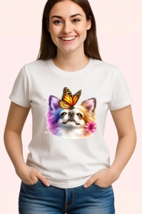Tricou Chihuahua alb cu fluture portocaliu pe cap design de poveste Copii | Dama | Barbat Barbat - Img 3