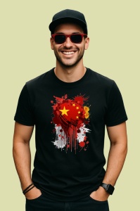 Tricou China Steag Splash Art, Copii | Dama | Barbat, culoare negru - Img 2