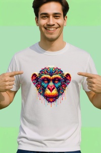 Tricou Chip cimpanzeu colorat arta moderna cu primate Copii | Dama | Barbat - Img 2