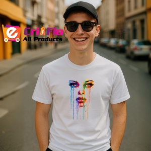Tricou Chip feminin cu lacrimi colorate fundal alb Copii | Dama | Barbat - Img 5