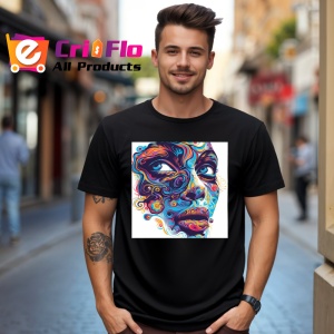 Tricou Chip feminin cu spirale psihedelice fundal alb Copii | Dama | Barbat, culoare negru - Img 5