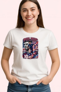 Tricou Christian Pulisic Sua Capitan America Fotbal, din bumbac 100% , tricou alb pentru Copii | Dama | Barbat - Img 3