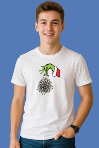 Tricou Christmas Light Grinch Hand, din bumbac 100%, tricou alb, Copii | Dama | Barbat - Img 2