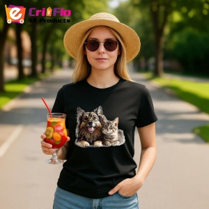 Tricou Ciobanesc German si pisica tigrata moment de relaxare Copii | Dama | Barbat, negru - Img 10