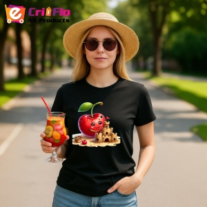 Tricou Cireasa de vara amuzanta castel de nisip, Fructe, Copii | Dama, culoare negru - Img 9