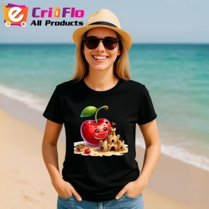 Tricou Cireasa de vara amuzanta castel de nisip, Fructe, Copii | Dama, culoare negru - Img 11