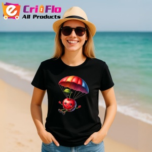 Tricou Cireasa de vara amuzanta cu parasuta, Fructe, Copii | Dama, culoare negru - Img 11
