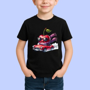 Tricou Cireasa de vara amuzanta in masina, Fructe, Copii | Dama, culoare negru