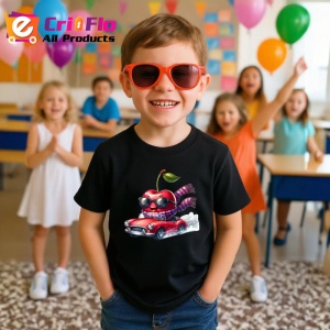 Tricou Cireasa de vara amuzanta in masina, Fructe, Copii | Dama, culoare negru - Img 4