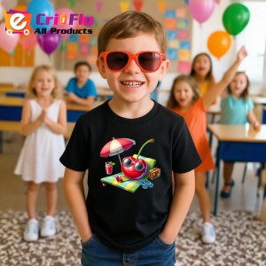Tricou Cireasa de vara amuzanta la plaja, Fructe, Copii | Dama, culoare negru - Img 4