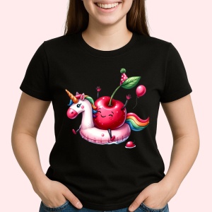 Tricou Cireasa de vara amuzanta pe poney, Fructe, Copii | Dama, culoare negru - Img 2