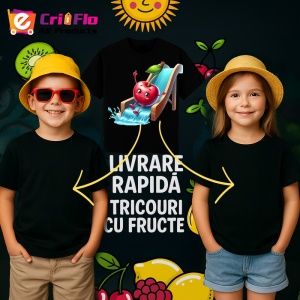 Tricou Cireasa de vara amuzanta pe topogan, Fructe, Copii | Dama, culoare negru - Img 6