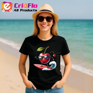 Tricou Cireasa de vara amuzanta surfing, Fructe, Copii | Dama, culoare negru - Img 11