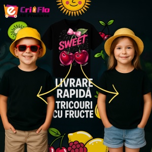 Tricou Cireasa Prea dulce sa fii manevrata, Fructe, Copii | Dama, culoare negru - Img 6
