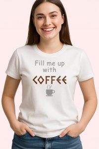 Tricou Coffee Text Maro Minimalist, din bumbac 100% , tricou alb pentru Dama | Barbat - Img 2