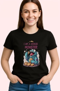 Tricou Cookie Monster Mancator Biscuiti, Copii | Dama | Barbat, culoare negru - Img 4