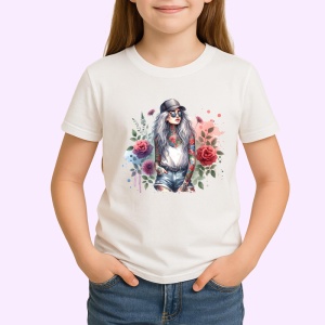 Tricou cool girl jeans cap red rose, fata cool cu blugi sapca si trandafir rosu, Copii | Dama | Barbat - Img 3