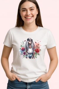 Tricou cool girl jeans cap red rose, fata cool cu blugi sapca si trandafir rosu, Copii | Dama | Barbat - Img 4