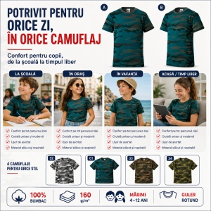 Tricou copii camuflaj Malfini 149 – 100% bumbac, unisex, fete și băieți - Img 5