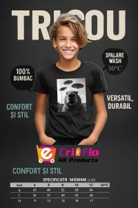 Tricou copii Capybara - selfie UFO alb negru - Img 6